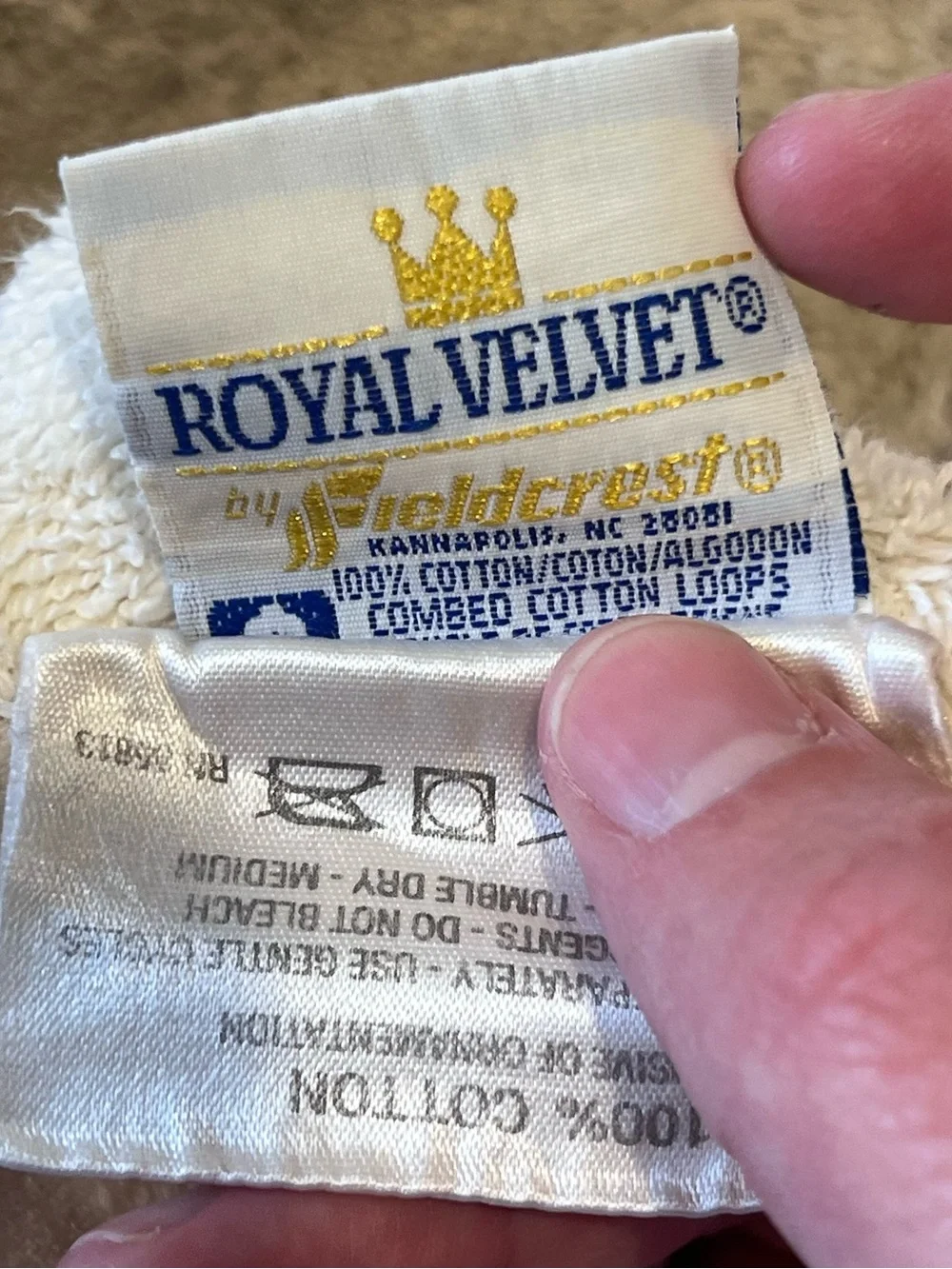Vintage Fieldcrest Royal Velvet Bath Towels Set of 2 Taupe 100% Cotton USA